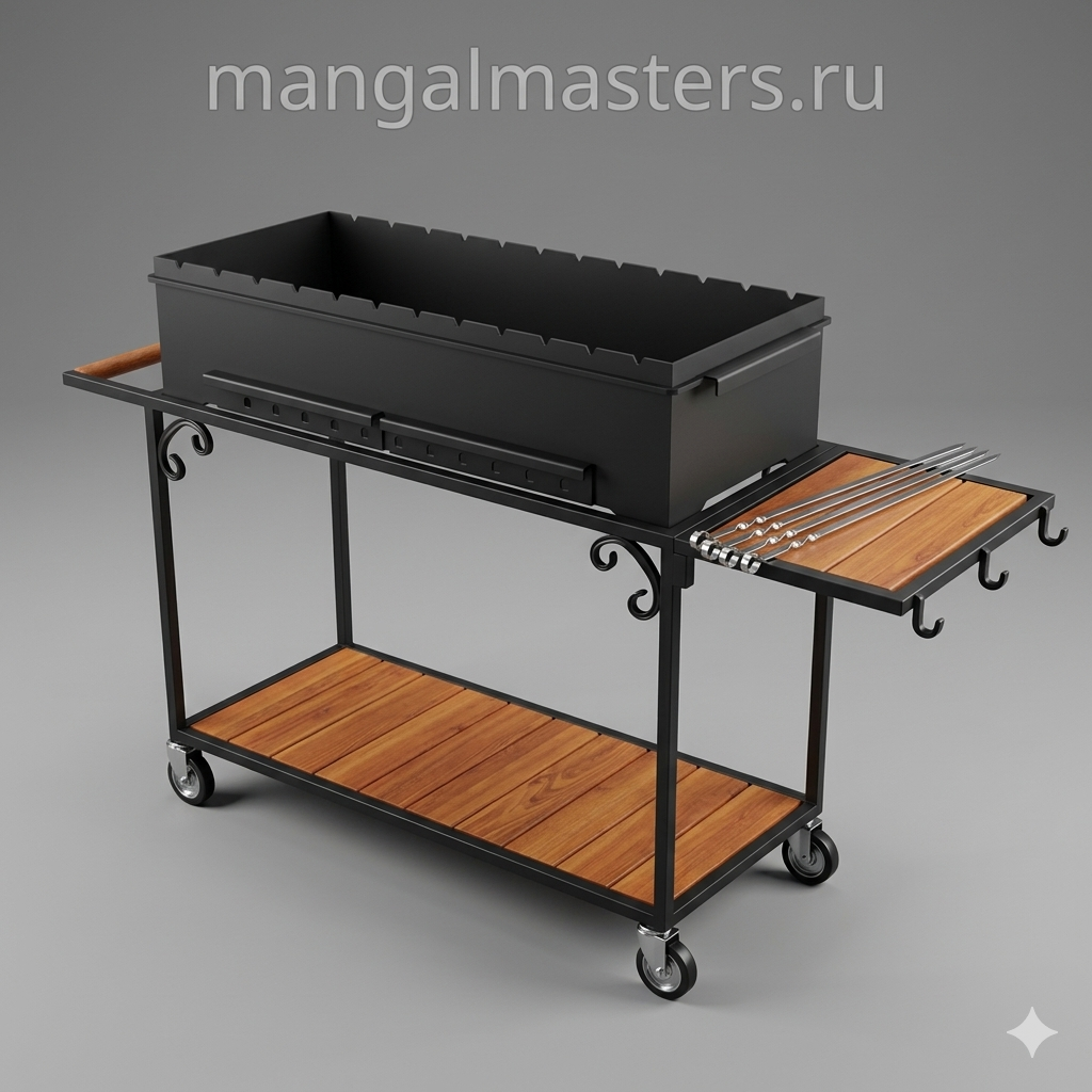 Мангал на колёсах с деревом